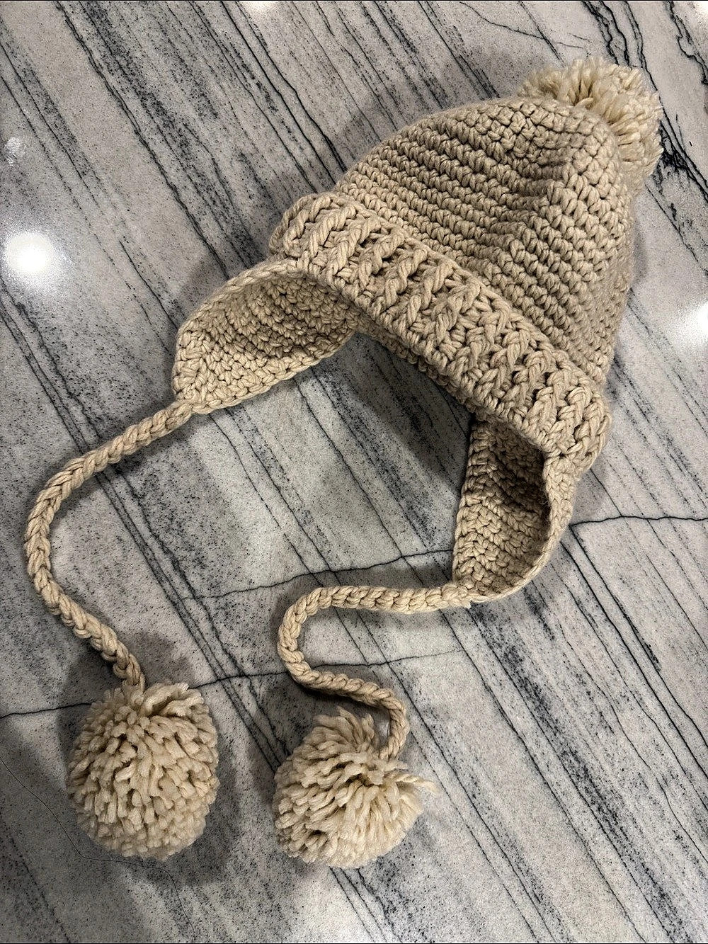 Altar'd State Cream Chunky Knit Pom Pom Trapper Hat